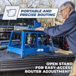 Kreg PRS2100 Benchtop Router Table: גדר אלומיניום אנודייז עם מוטות ג'וינטר כלולים המאפשרים הקצעה אנכית. הגדר כוללת מנגנוני נעילת רבע סיבוב להתאמה מהירה, ופני גדר הניתנים לכוונון עצמאי.